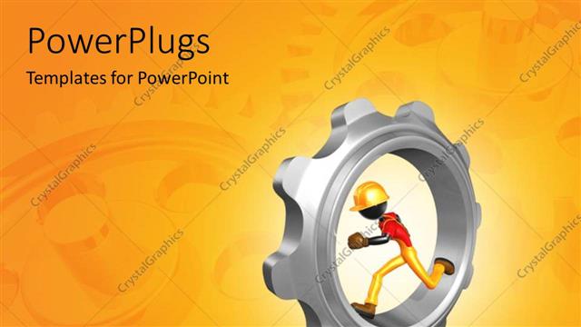  Presentation with gear - Depiction of man running in Chrome gear with reflection in background?