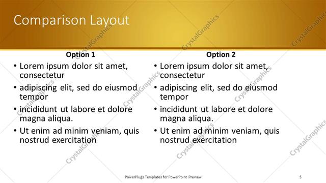 Comparison presentation slide layout