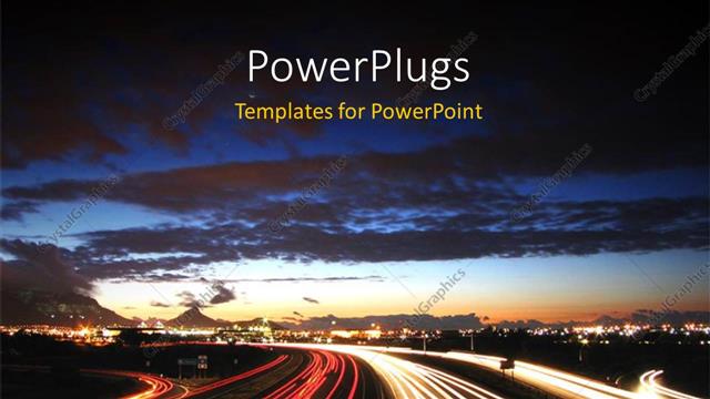  Presentation with night sky - Depiction of modern industrialized city with highway in night sky