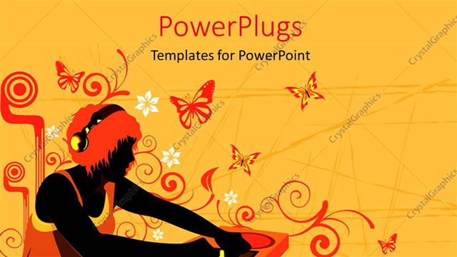  Presentation with music - Depiction of music DJ on wheels of steel with butterflies in background