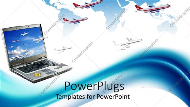  Presentation with laptop - A depiction of a number of airplanes and a laptop