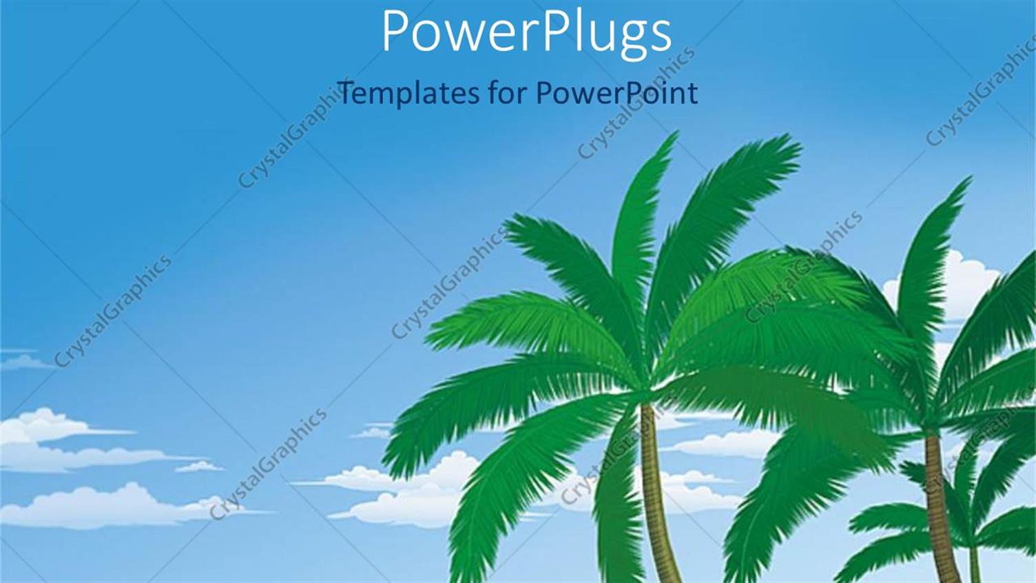 Featuring Depiction of Palm Trees on a Beach with Blue Sea and Sky