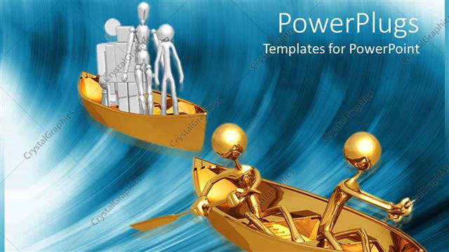  Presentation with blue waves - Depiction of people in boat sailing against blue sea waves