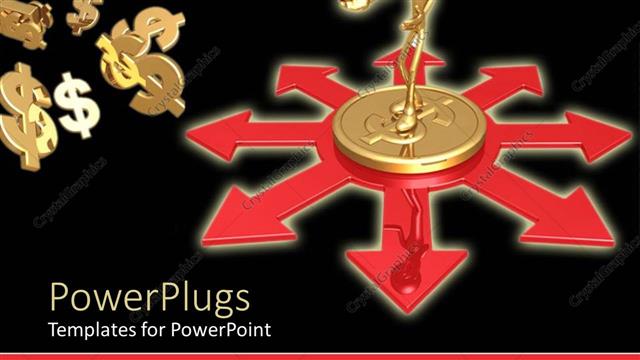  Presentation with direction - Depiction of a person standing on a golden dollar coin