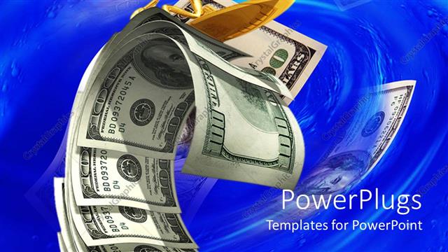  Presentation with surfing - Depiction of a person surfing on waves of dollar bills