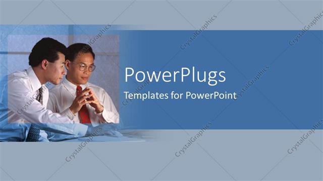  Presentation with blue plain - Depiction of a plain blue and white background with two people