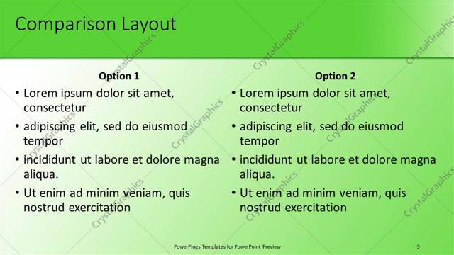 Comparison presentation slide layout