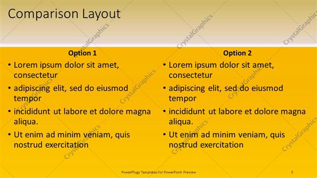Comparison presentation slide layout