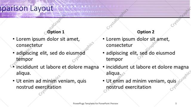 Comparison presentation slide layout