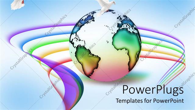  Presentation with peace - Depiction of planet with peace surrounded by birds and rainbow