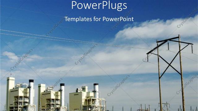  Presentation with power plants - A depiction of power plants and clouds in the background