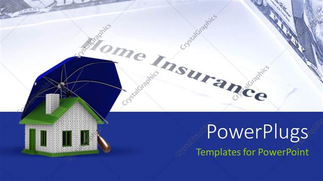  Presentation with property insurance - Depiction of property insurance with umbrella covering 3D house