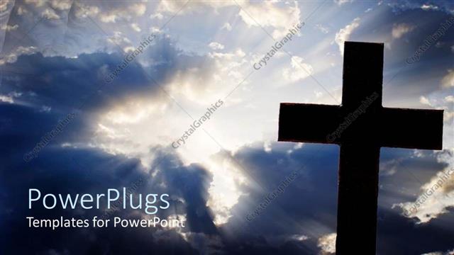  Presentation with sky - Depiction of resurrection with wooden cross over bright light from cloudy sky