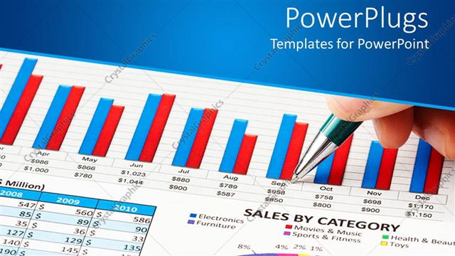  Presentation with sales - A depiction of a sales chart along with a pen
