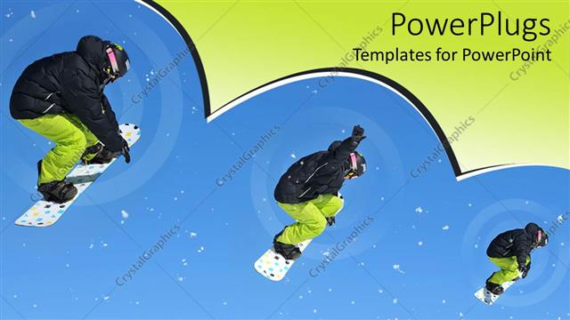 Presentation with snow mountain - Depiction of Snowboarder path as he jumps down from mountain side