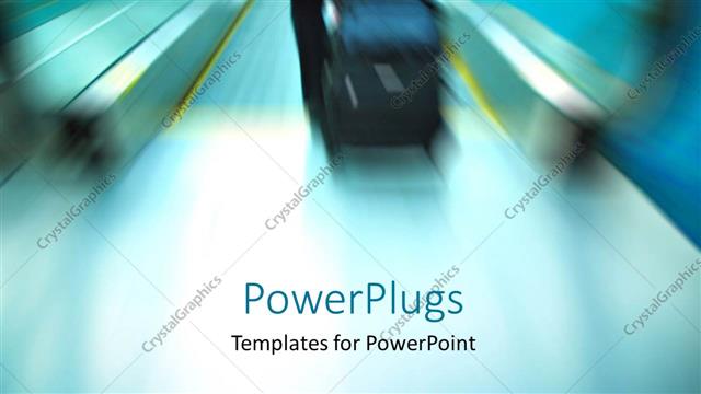  Presentation with terminal - Depiction of speed with traveller moving luggage through airport terminal?