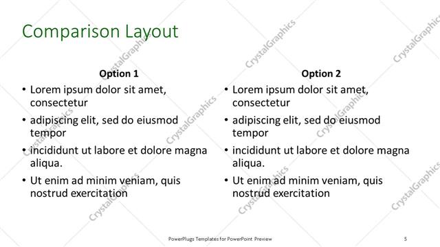 Comparison presentation slide layout