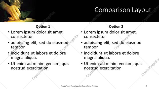 Comparison presentation slide layout