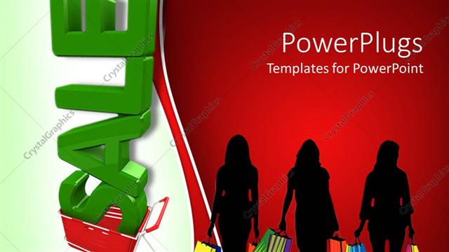  Presentation with females - Depiction of three females holding multi colored shopping bags