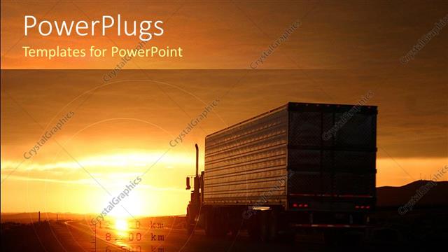  Presentation with transportation - The depiction of a truck going on a road with sun in the background