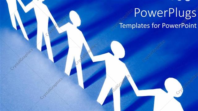  Presentation with unity - Depiction of unity with white paper men holding hands on blue background