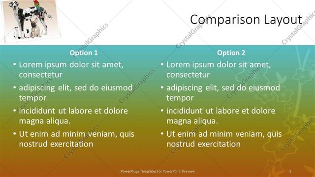 Comparison presentation slide layout
