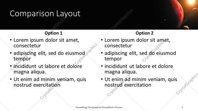 Comparison presentation slide layout