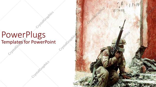  Presentation with moving forward - A depiction of war with a soldier moving forward