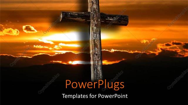  Presentation with beautiful - Depiction of wooden cross over beautiful sunrise