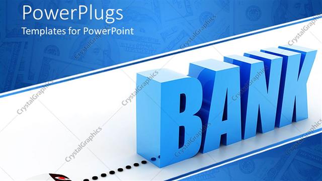  Presentation with bank - A depiction of the word bank with bluish background