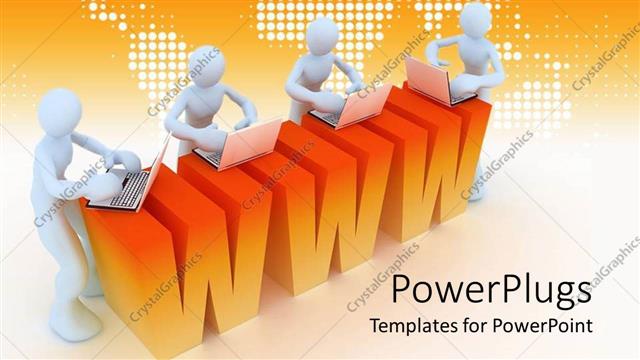  Presentation with web - Depiction of world wide web with 3D people operating laptop