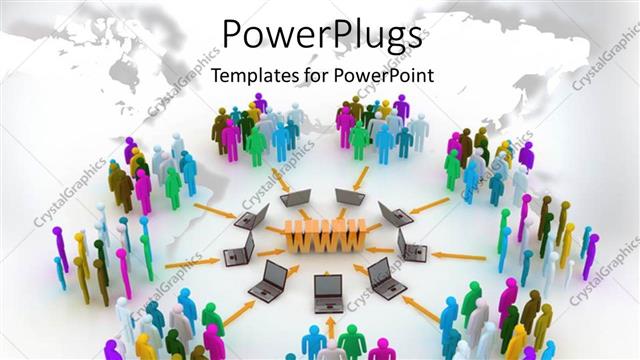  Presentation with connected world - Depiction of world wide web with people connected through laptops