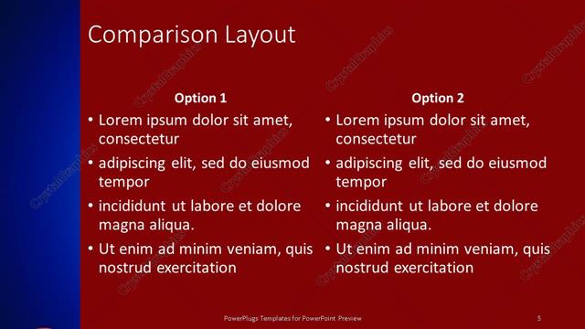 Comparison presentation slide layout