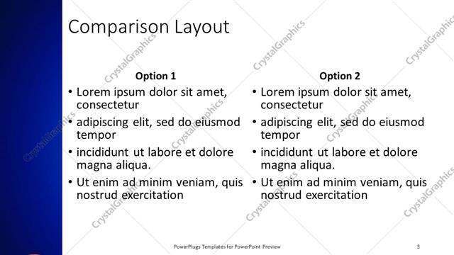 Comparison presentation slide layout