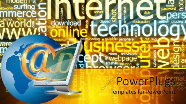  Presentation with desktop - Desktop screen with a golden @ symbol on a colorful background