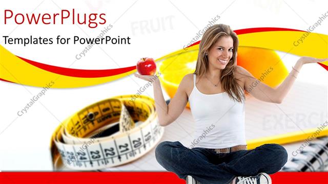  Presentation with planning - A pretty lady sitting cross legged and holding an apple