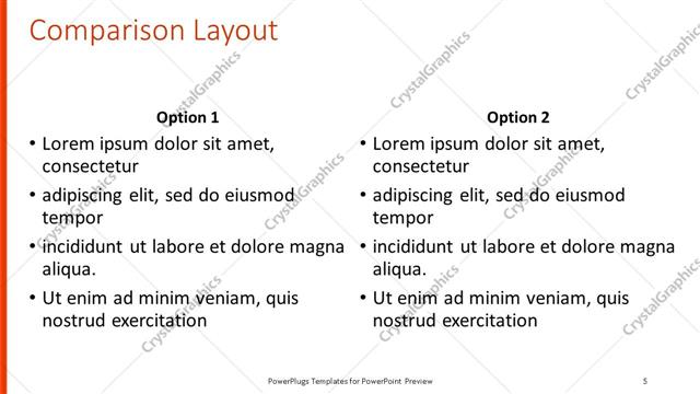 Comparison presentation slide layout