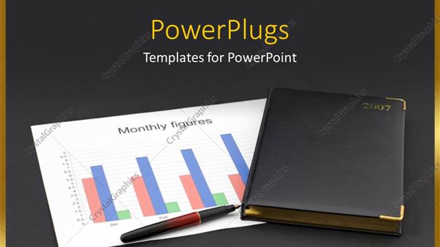  Presentation with financial planning - Diary together with financial chart and pen with dark grey color