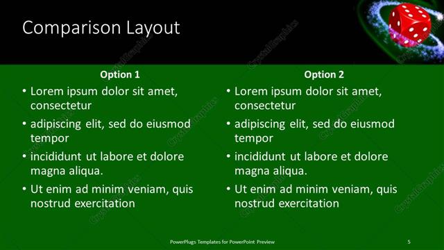 Comparison presentation slide layout