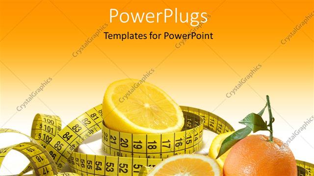  Presentation with health diet - Diet depiction with measuring tape and sliced orange fruits