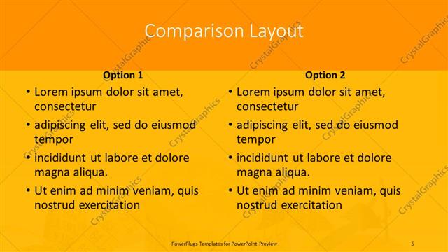 Comparison presentation slide layout