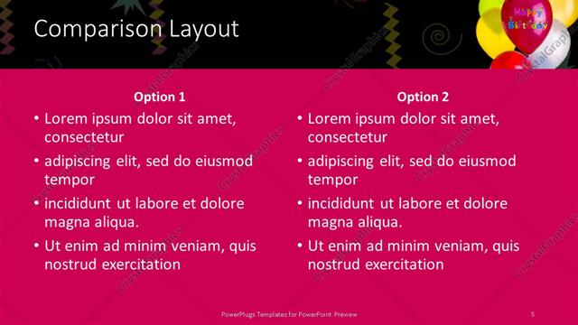 Comparison presentation slide layout