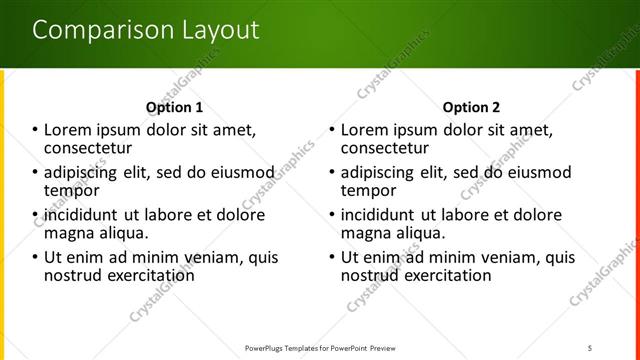 Comparison presentation slide layout