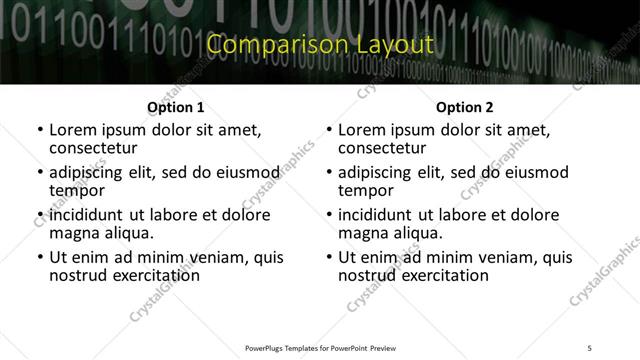 Comparison presentation slide layout