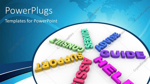  Presentation with different - Different keywords such as help, assist, consult, guide, advise, support & service with map in the background