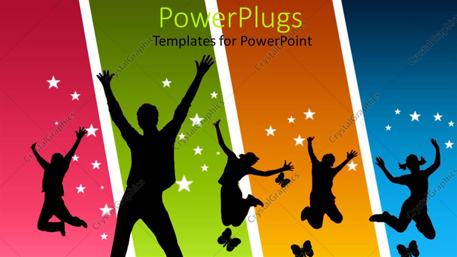 Featuring Different People Jumping in the Air with Multicolored Background