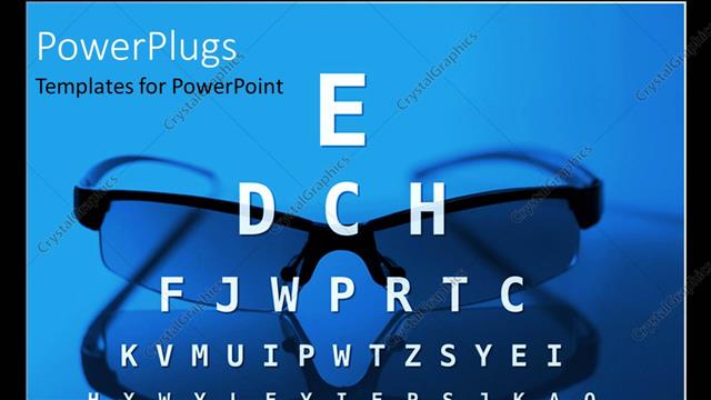  Presentation with optometry - Different sized letters for optician eye test with eye glasses in background