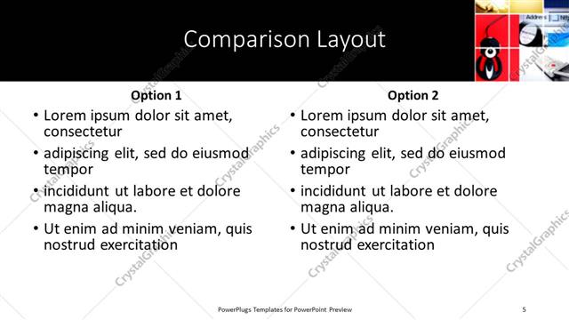 Comparison presentation slide layout