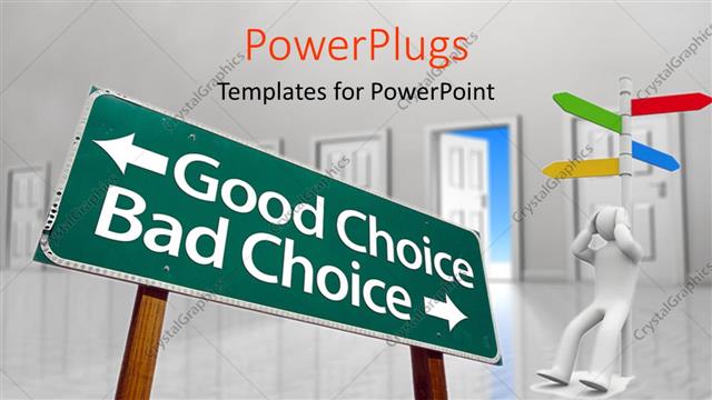  Presentation with choice - A sign with a number of doors in the background