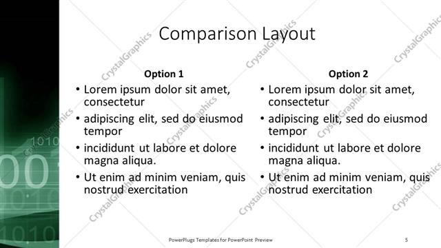 Comparison presentation slide layout